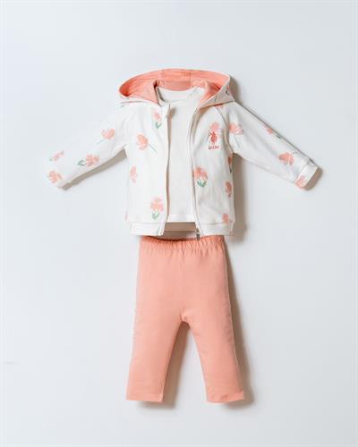 U.S. Polo Assn Kız Bebek  3 lü Takım Beyaz-Pudra