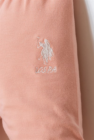 U.S. Polo Assn Kız Bebek 2 li T-şhirt Takım Beyaz -Pudra