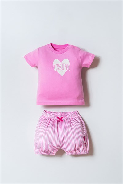 U.S. Polo Assn Kız Bebek 2li Şort T-shirt Takım Pembe