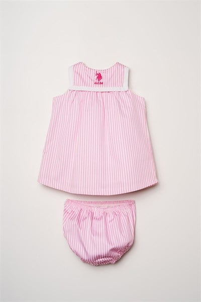 U.S. Polo Assn Kız Bebek Külotlu Dokuma Elbise Pembe