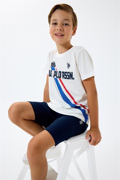 U.S. Polo Assn Erkek Çocuk  2 li Bermuda T-şhirt Takım Beyaz