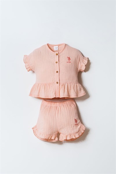 U.S. Polo Assn Kız Bebek  2li Takım Pudra