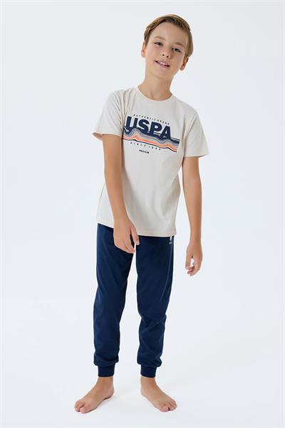 U.S. Polo Assn Erkek Çocuk  Kısa Kollu Pijama Takım Beyaz