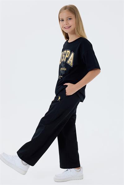 U.S. Polo Assn Kız Çocuk  2 li Kısa Kol Pijama Takım Koyu Siyah