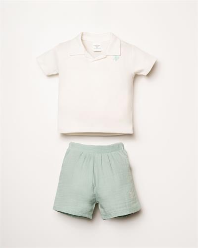 U.S. Polo Assn Erkek Bebek  2 li Şort T-şhirt Takım Beyaz - Mint