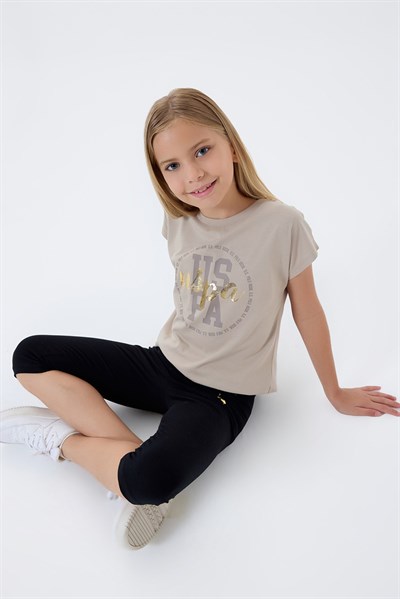 U.S. Polo Assn Kız Çocuk  Kapri Taytlı 2li Takım Kum