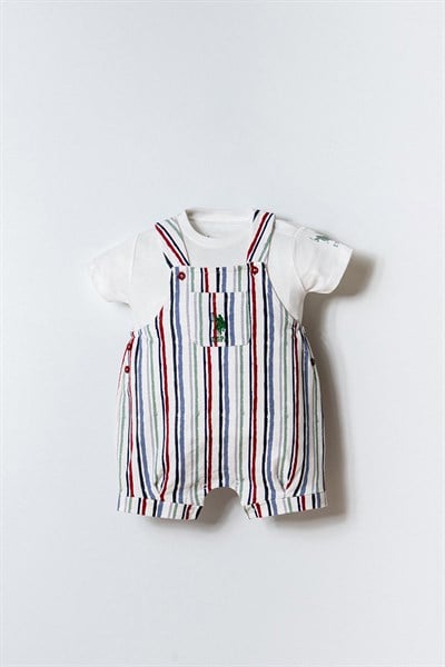 U.S. Polo Assn Erkek Bebek 2 li Salopet T-shirt Takım Beyaz