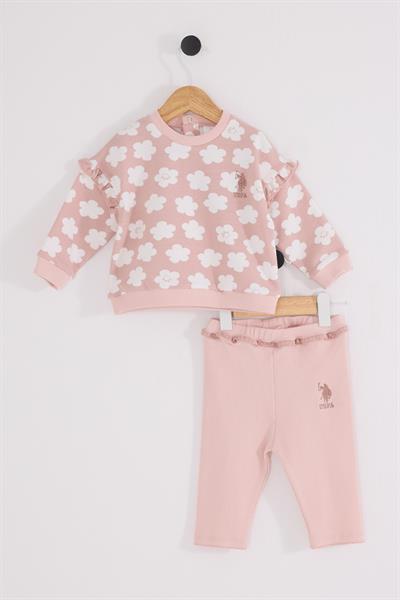 U.S. Polo Assn Kız Bebek 2lü Takım Pudra