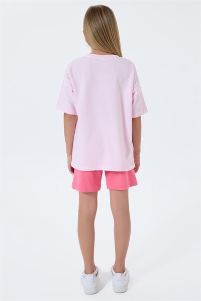 U.S. Polo Assn Kız Çocuk  2 li Şort T-şhirt Takım Koyu Pembe