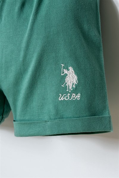 U.S. Polo Assn Kız Bebek 2 li Şort T-shirt Takım Ekru-Yeşil