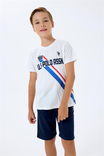 U.S. Polo Assn Erkek Çocuk  2 li Bermuda T-şhirt Takım Beyaz