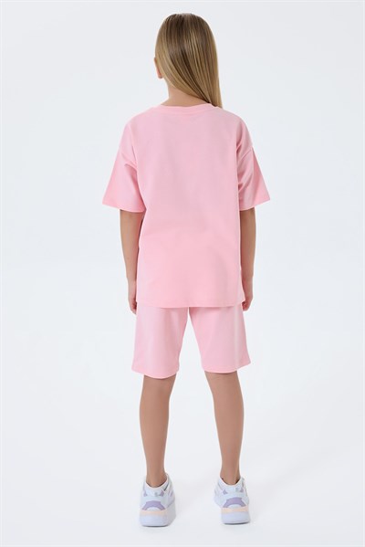 U.S. Polo Assn Kız Çocuk  2 li Şort T-shirt Takım Somon