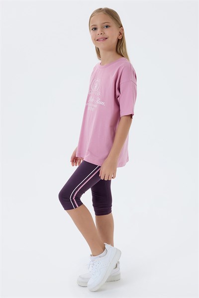 U.S. Polo Assn Kız Çocuk  Kapri Taytlı 2li Takım Gül Kurusu