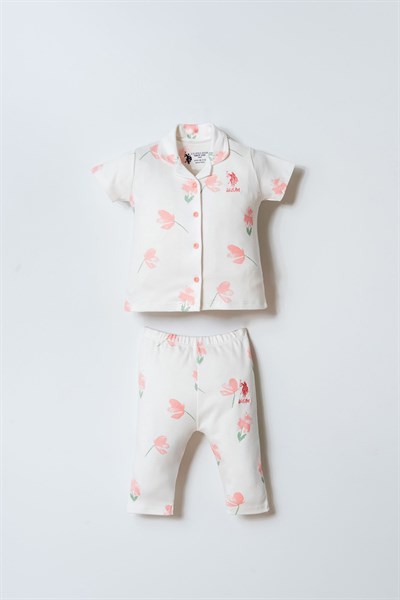 U.S. Polo Assn Kız Bebek Gömlek Pijama Beyaz-Pudra