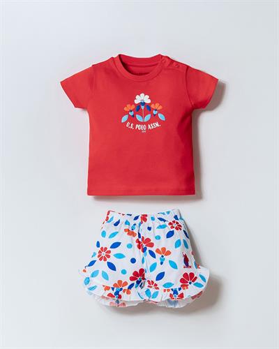 U.S. Polo Assn Kız Bebek  2 li Şort T-şhirt Takım Nar Çiçeği