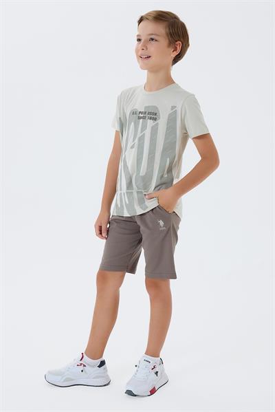 U.S. Polo Assn Erkek Çocuk  2 li Bermuda T-şhirt Takım Bej