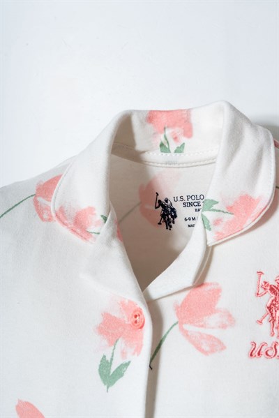 U.S. Polo Assn Kız Bebek Gömlek Pijama Beyaz-Pudra