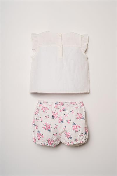 U.S. Polo Assn Kız Bebek  2 li Şort T-şhirt Takım Beyaz-Pembe