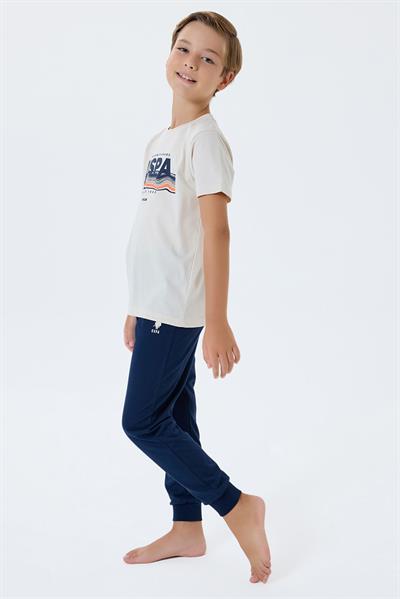 U.S. Polo Assn Erkek Çocuk  Kısa Kollu Pijama Takım Beyaz