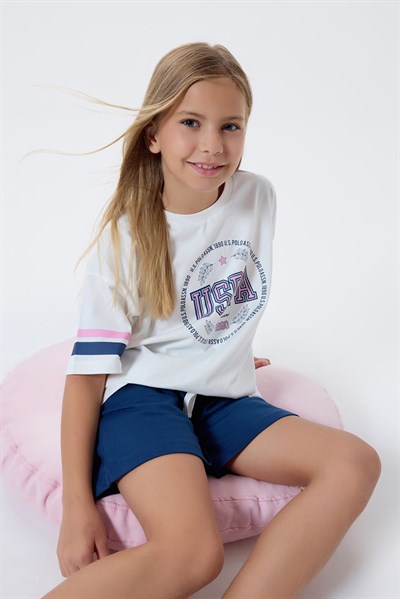 U.S. Polo Assn Kız Çocuk Şortlu  2li Takım Beyaz