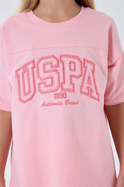 U.S. Polo Assn Kız Çocuk  2 li Şort T-shirt Takım Somon