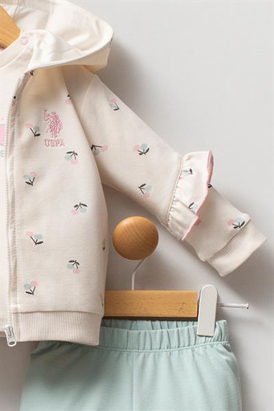 U.S. Polo Assn Kız Bebek 3lü Takım Ekru