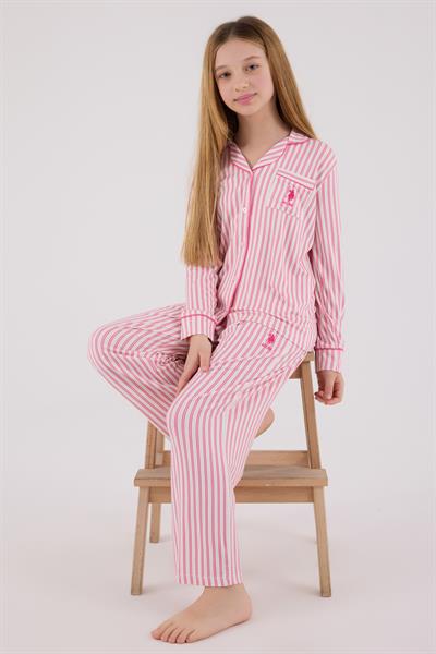 U.S. Polo Assn Kız Çocuk Gömlek Pijama Açık Fuşya