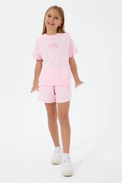 U.S. Polo Assn Kız Çocuk  2 li Şort T-şhirt Takım Pembe
