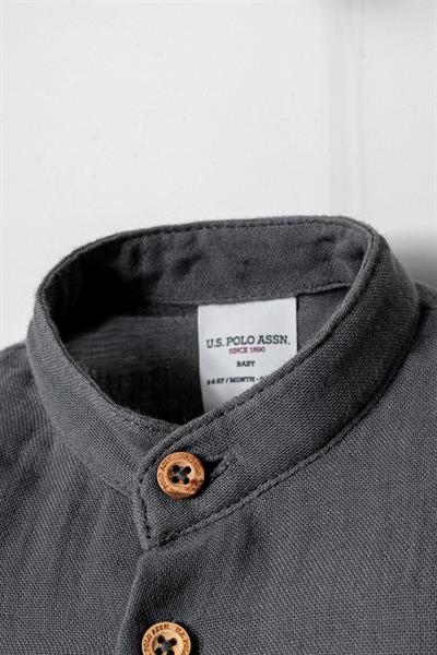 U.S. Polo Assn Erkek Bebek  2 li Şort Gömlek Takım Koyu Gri