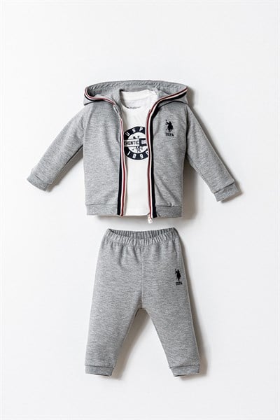 U.S. Polo Assn Erkek Bebek  3lü Takım Gri Melanj