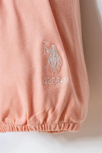 U.S. Polo Assn Kız Bebek  2 li Şort T-şhirt Takım Beyaz-Pudra