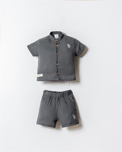 U.S. Polo Assn Erkek Bebek  2 li Şort Gömlek Takım Koyu Gri