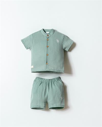 U.S. Polo Assn Erkek Bebek  2 li Şort Gömlek Takım Mint