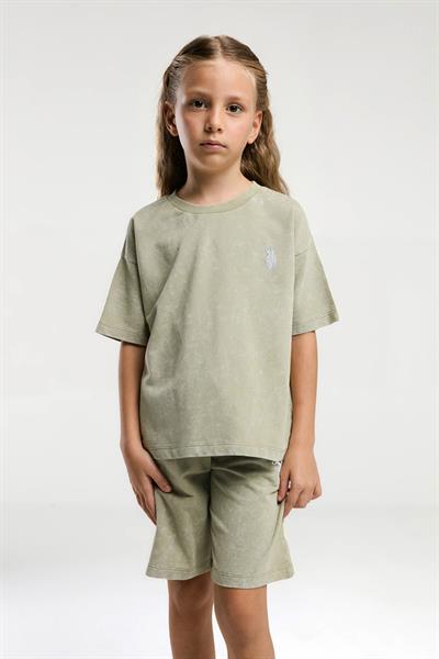 U.S. Polo Assn Kız Çocuk  2 li Bermuda T-şhirt Takım Çay Yeşili