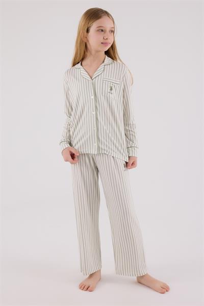 U.S. Polo Assn Kız Çocuk Gömlek Pijama Çay Yeşili