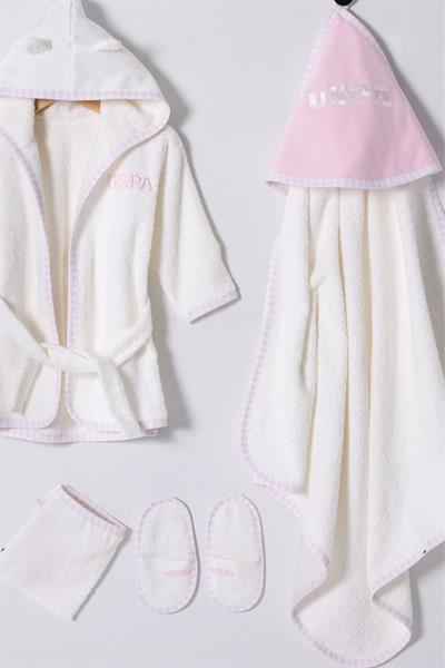 U.S. Polo Assn Kız Bebek Bornoz Set Ekru