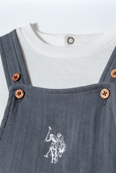 U.S. Polo Assn Erkek Bebek 2 li Salopet T-shirt Takım Gri