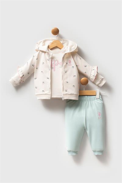 U.S. Polo Assn Kız Bebek 3lü Takım Ekru