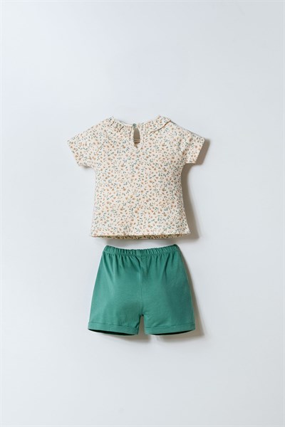 U.S. Polo Assn Kız Bebek 2 li Şort T-shirt Takım Ekru-Yeşil
