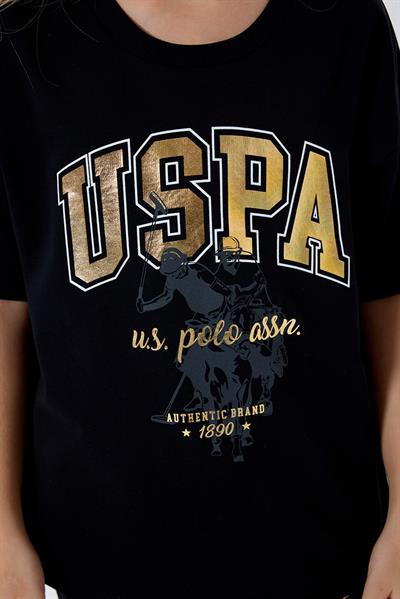 U.S. Polo Assn Kız Çocuk  2 li Kısa Kol Pijama Takım Koyu Siyah