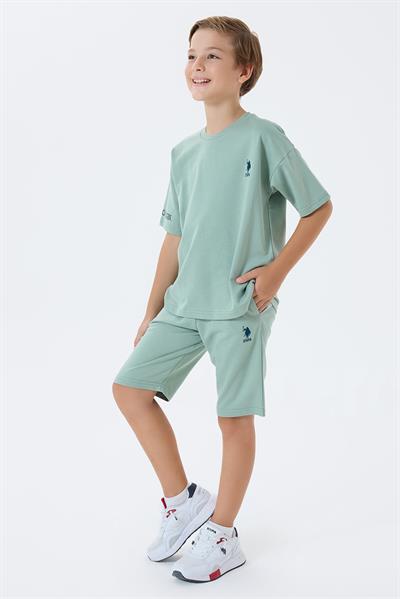 U.S. Polo Assn Erkek Çocuk  2 li Bermuda T-şhirt Takım Yeşil