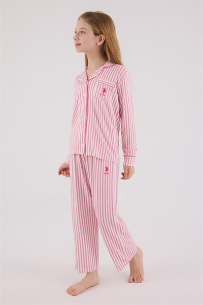 U.S. Polo Assn Kız Çocuk Gömlek Pijama Açık Fuşya