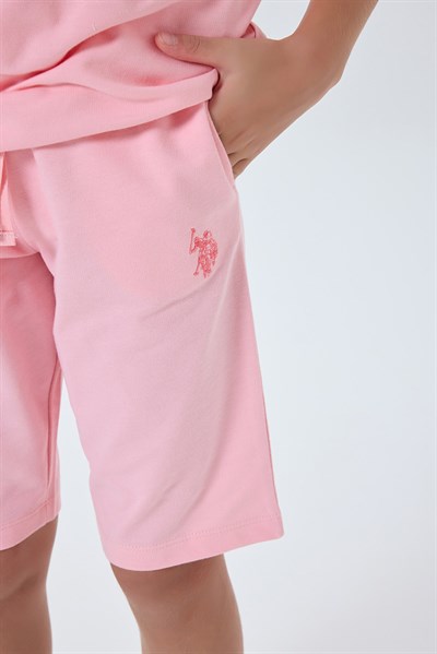 U.S. Polo Assn Kız Çocuk  2 li Şort T-shirt Takım Somon