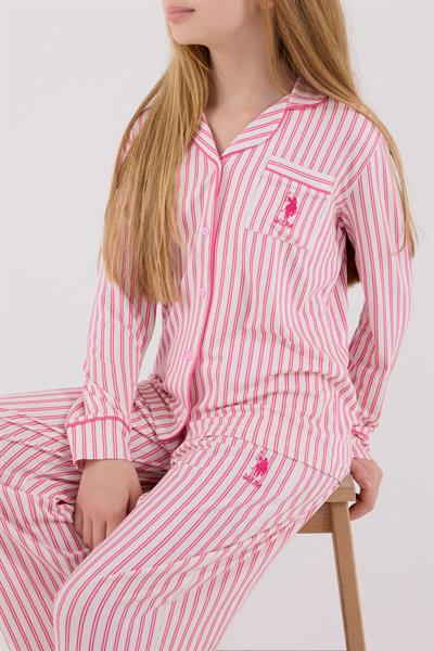 U.S. Polo Assn Kız Çocuk Gömlek Pijama Açık Fuşya