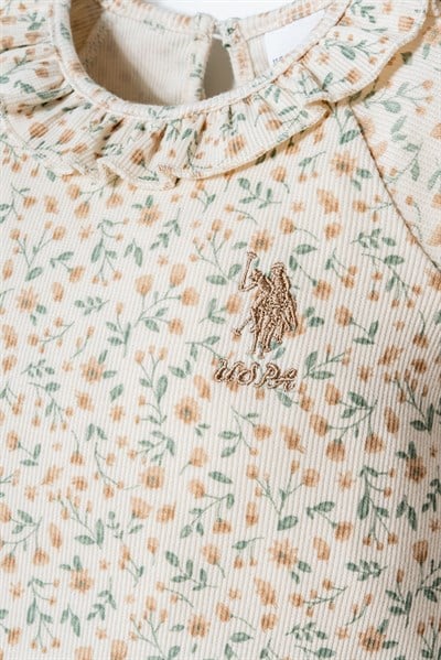 U.S. Polo Assn Kız Bebek 2 li Şort T-shirt Takım Ekru-Yeşil