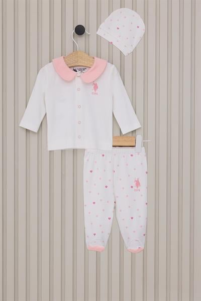 U.S. Polo Assn. Kız Bebek Patikli 3lü Takım Krem