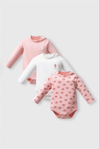 U.S. Polo Assn. Kız Bebek 3Lü Body Set Açık Pembe