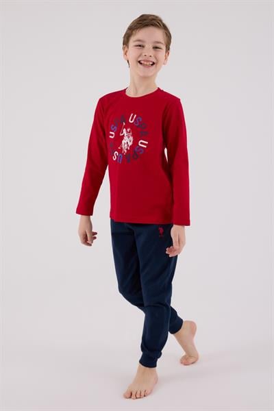 U.S. Polo Assn. Erkek Çocuk Uzun Kol Pijama Takım Kırmızı