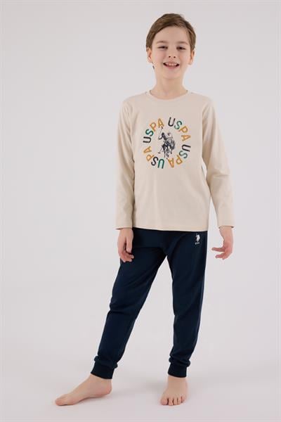 U.S. Polo Assn. Erkek Çocuk Uzun Kol Pijama Takım Bej
