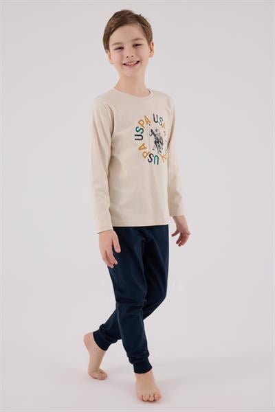 U.S. Polo Assn. Erkek Çocuk Uzun Kol Pijama Takım Bej